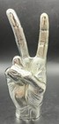 Silver Hand Art Sculpture Peace Sign Home Decor Book End Paperweight Modern Boho