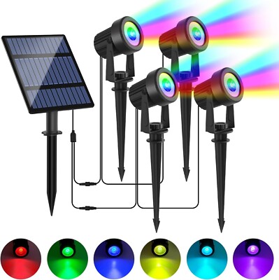 T-SUN Solarlampen für Außen Garten 4 Stück RGB LED Solarleuchten Gartenstrahler 