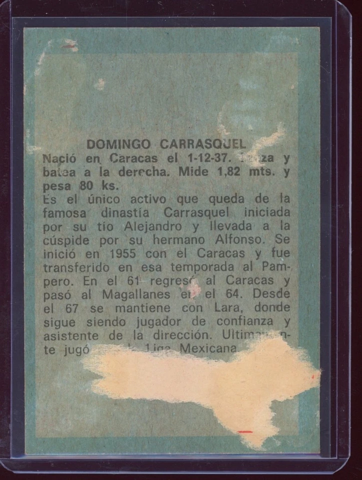 1970 Ovenca Venezuelan Domingo Carrasquel #50 Auto Autographed Signed Lara - Image 2 of 2