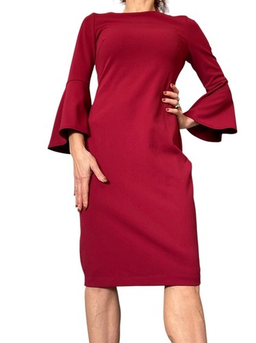 Calvin Klein Damen 2 Etuikleid Minikleid CD7C133E Reißverschluss hinten Glockenärmel rot Neu mit Etikett - Bild 8 von 17