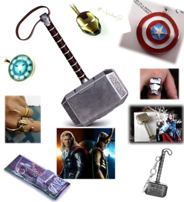 Thor Hammer Mjölnier 20cm Deko o.Anh.,Cap.Amercia Schild,Loki,Ironman Ring/Uhr