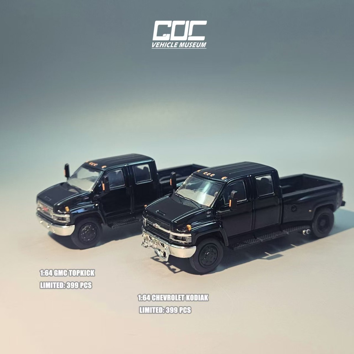 1/64 GOC Kodiac & GMC Topkick C4500 Pickup Black Diecast Models