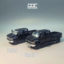 1/64 GOC Chevrolet Kodiac & GMC Topkick C4500 Pickup Black Diecast Models Car