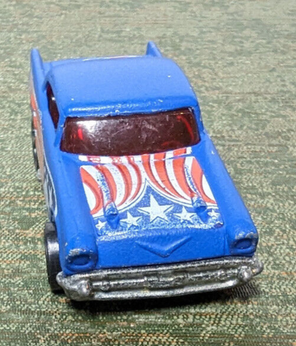 Vintage 1976 Hotwheels 1957 Chevy Blue W/ Decals American Flag Bald Eagle - Picture 2 of 7