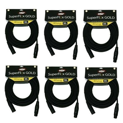 (6) SuperFlex Gold 30' ft Premium XLR Microphone Mic Cable - Gold Contacts