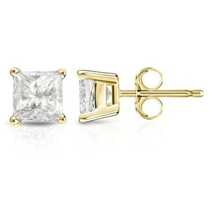 Authentic 1 - Pair Gold Plated Sterling Silver 7mm Princess Basket Set CZ Stud Earrings -
