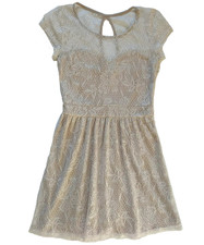 Speechless Juniors Medium Ivory Beige Lace Dress A-Line Lined Side Zip Keyhole
