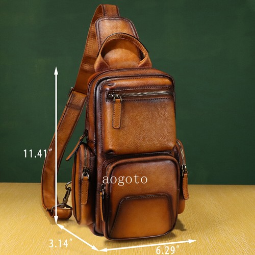 Genuine Leather Sling Bag for Men Retro Sling Backpack Women Purse Crossbody Bag - 第 4/14 張圖片