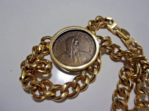 Vintage Les Bernard Costume 1963 Vogue Jewelry Co. Signed Coin chain necklace