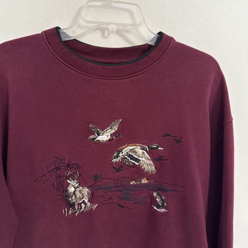Felpa uomo vintage anni 90 Croft&Barrow ricamata anatra girocollo medio bordeaux - Foto 2 di 4