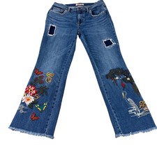 Johnny Was Cropped Baby Boot Jeans Embroidered Mid Rise Slim Fit Size 28