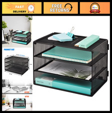 3-Tier Mesh Desk Organizer Tray - File Paper Letter Holder, Desktop Sorter Rack