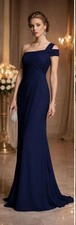 Mori Lee 648 One Shoulder Navy sz US 10 (UK 12 ) Bridesmaid Gown Ruched Evening