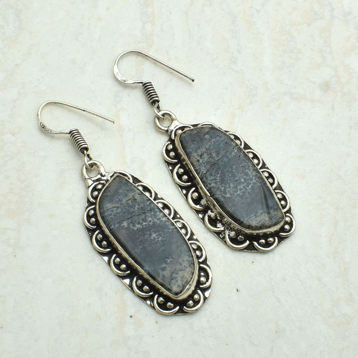 Honey Dendrite Opal Gemstone Handmade Drop Dangle Earrings Jewelry 2.08