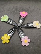 handmade girls hair clips multicolor flowers set of 5