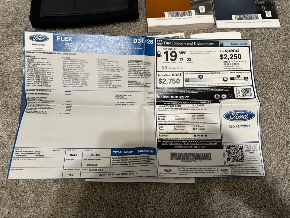 Ford Flex Manual del propietario 2014 Juego de libros 14 envío gratuito OM887 Foto 3 de 3