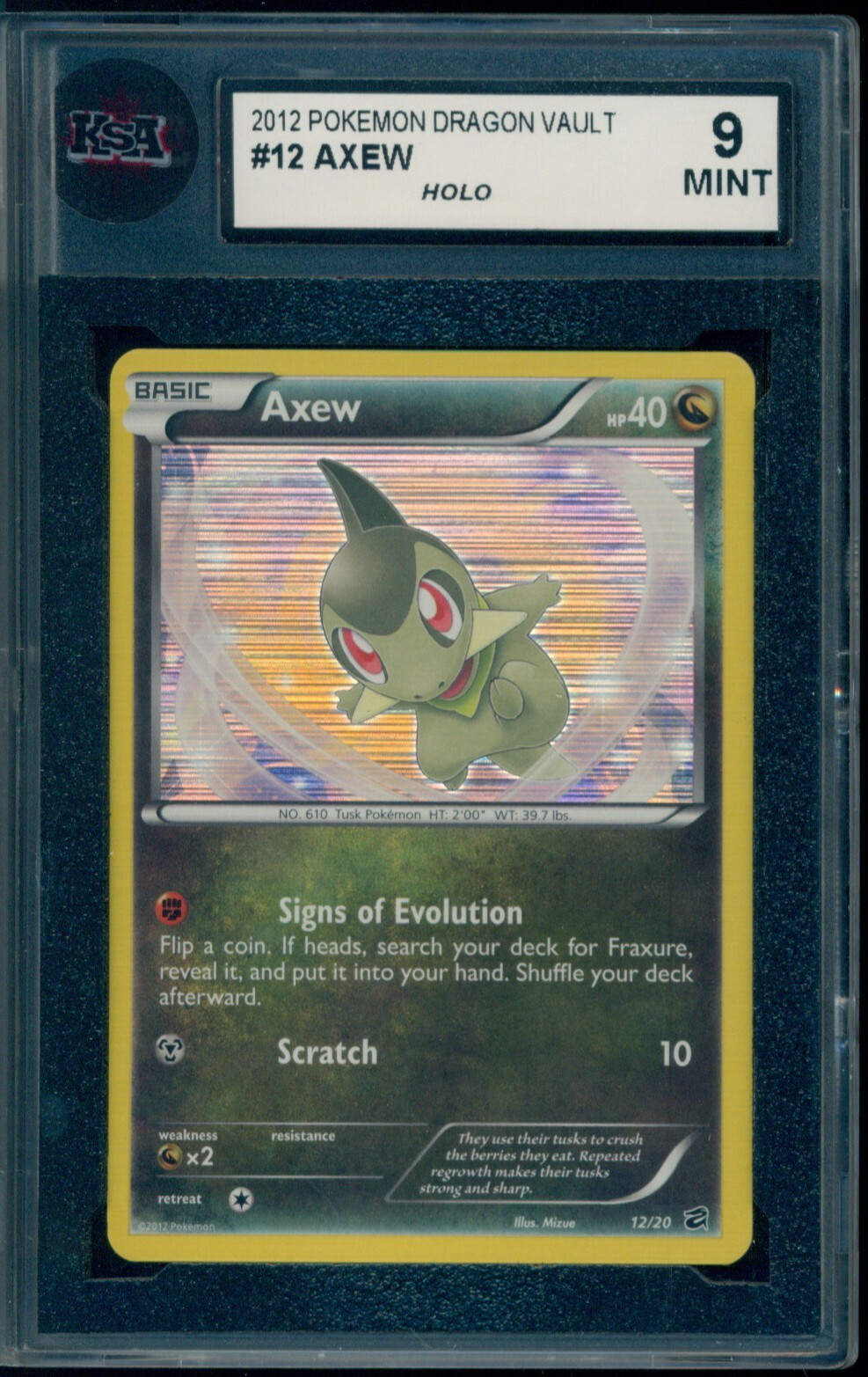 2012 Pokemon Dragon Vault #12 Axew Holo KSA 9 Mint