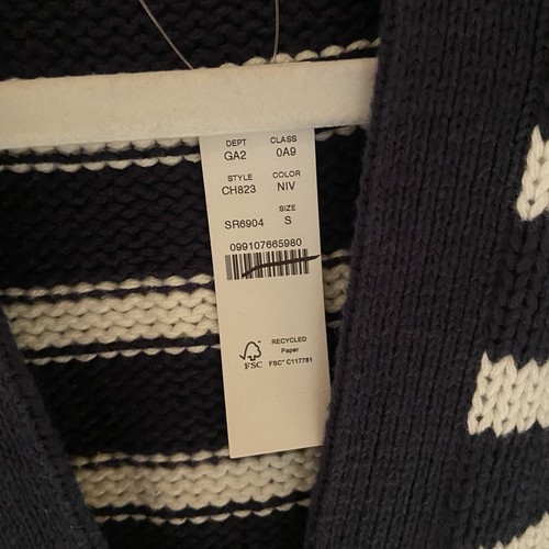 Cardigan J.CREW Heritage cotone relaxed a righe blu navy avorio maglia grossa taglia S - Foto 3 di 10