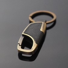 Key Ring Fob Holder Black Leather  Bronze Clip Keychain Car for Men Women US