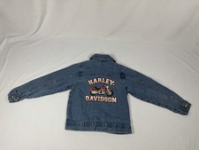 Harley Davidson Denim Jean Jacket Youth 8/10 Biker Motorcycles Large Blue