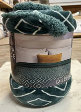 Life Comfort Reversible Sherpa Fleece Blanket Queen Size Green