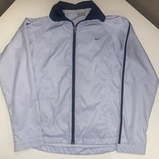 Vintage Nike Track Jacket Womens M Full Zip Blue Striped Embroidered Logo Y2K