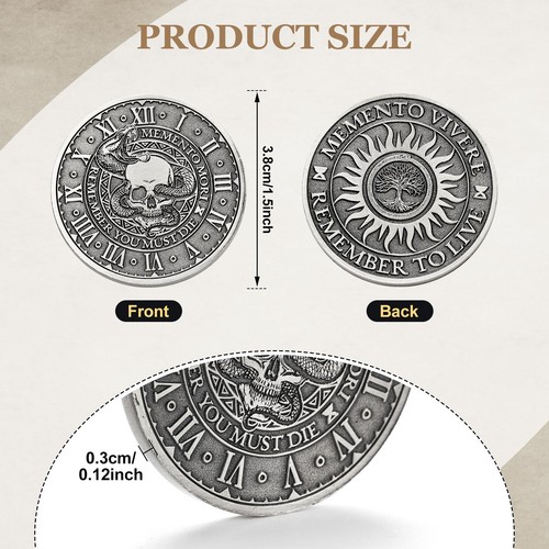 Misdary 10 Pcs Memento Mori Coin Memento Vivere Reminder Token Metal Skull Ch... - Picture 2 of 6