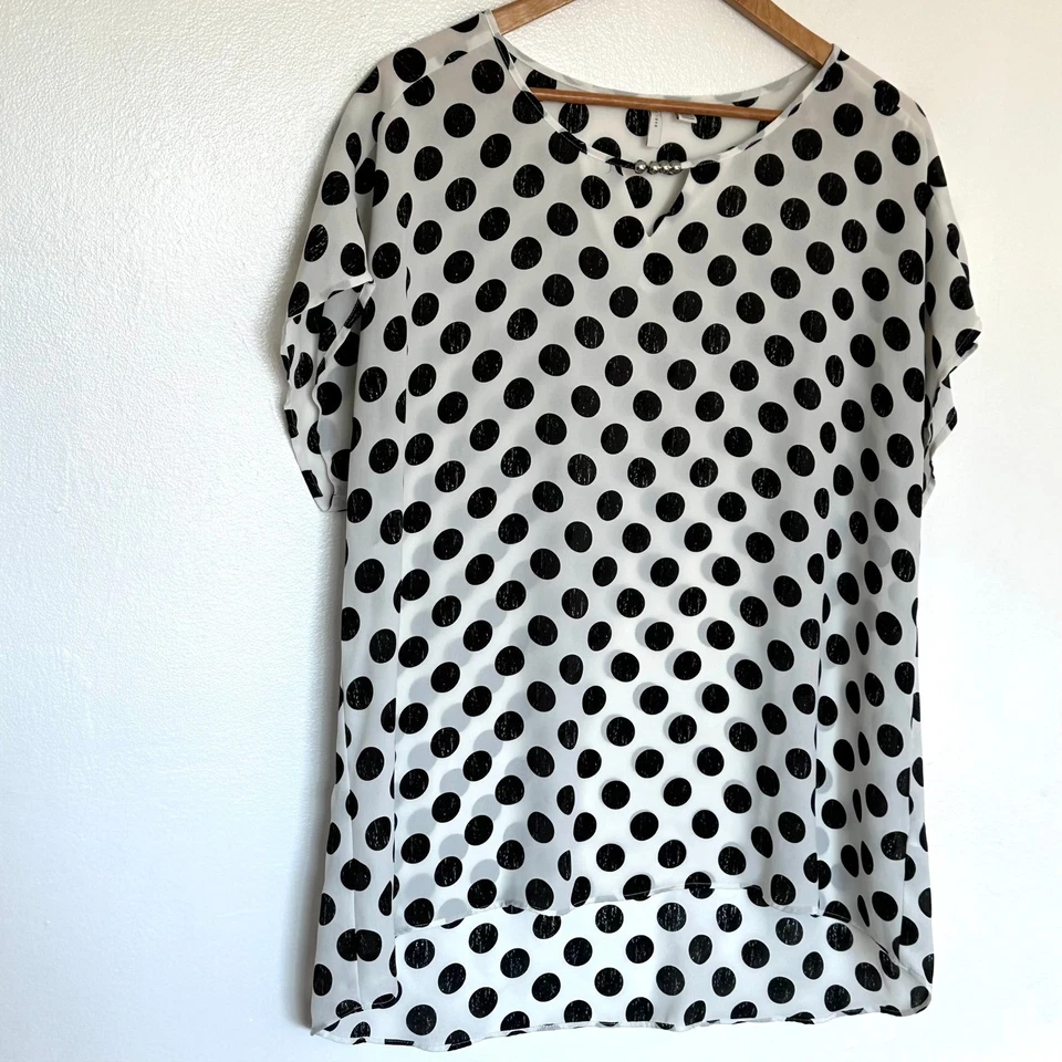 Camisa Top Cato Para Mujer Talla 14/16W Negra Blanca Lunares Transparente Foto 2 de 4