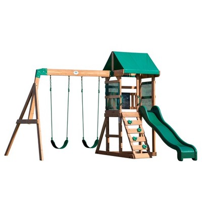 Backyard Discovery Buckley Hill Cedar Wood Swing Set with Wave Medium, Green 