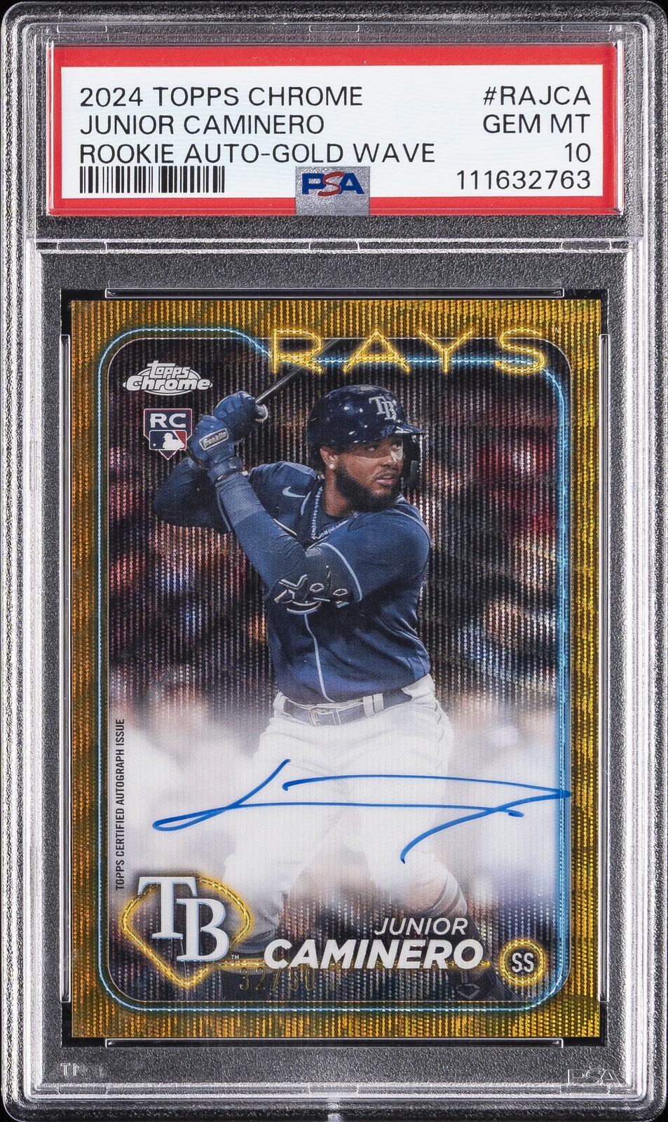 2024 TOPPS CHROME ROOKIE AUTO GOLD WAVE #RAJCA JUNIOR CAMINERO RC /50 PSA 10