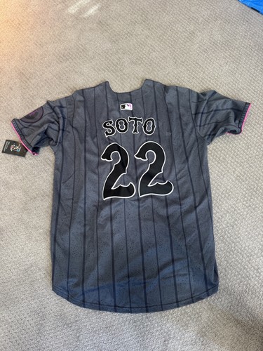 Juan Soto Mets Grey and Pink Alternate Jersey Mens Size Large