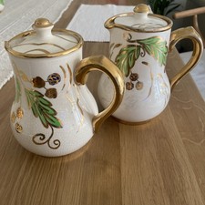 Sudlows Burslem Pottery Water/coffee Jug Pair & Lids VGC Rare Pattern 1920-40’s