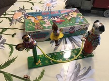 NICE 1950'S CRAGSTAN TPS TOYS TIN  WIND UP  MECHANICAL SKIP  ROPE ANIMALS IN BOX