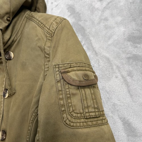 VTG Old Navy Bomber Jacket Women Medium Army Green Faux Fur Hood Y2K Mallcore - Picture 6 of 14