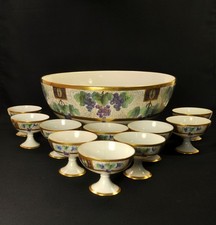 Punch Set Bowl 10 Cups Schachtel Charlottenbrunn Silesia Hand Painted 1899-1918
