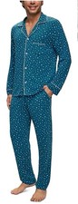 Eberjey William Printed Long PJ Set Festive Blue Lights New XL Tencel Pajama