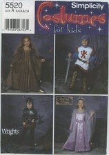 Simplicity 5520 Costume Sz kids 3-8 Medieval Princess Knight Queen Uncut FF 2003