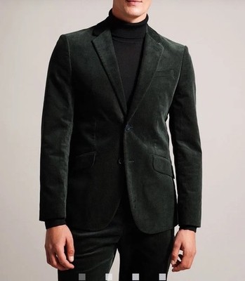 TED BAKER Smart Sakko Anzug Blazer dunkelgrün Cord TB 3 UK M Baumwolle NEU