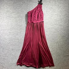 David's Bridal Dress Women's 4 Wine Lace Bodice One Shoulder Pleated Maxi Gown