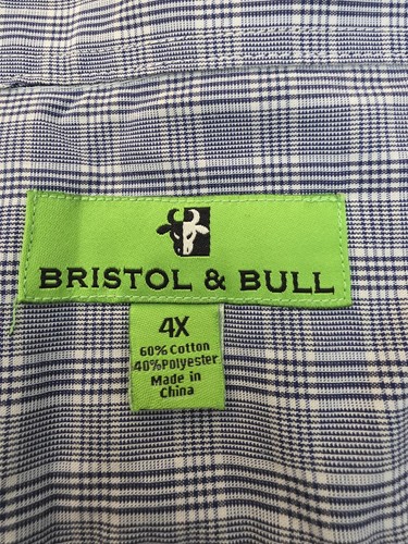 Bristol & Bull Check Blue Short Sleeve Button Up Shirt Mens 4X Cotton Polyester - Picture 8 of 8
