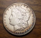 MORGAN SILVER DOLLAR 1901 O AU ALBUM TONED 90% DOLLAR
