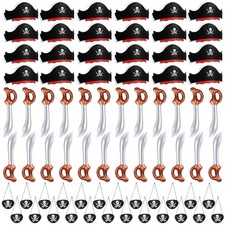 Pirate Party Favors Pack - 24 Hats 24 Patches 24 Swords