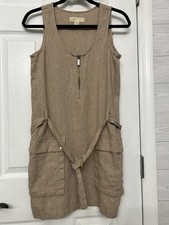 Michael kors summer Shift Short Linen dress Tan M Casual Lounge Cool Easy Preppy