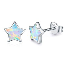 Opal Star Stud Earrings for Women, 925 Sterling Silver Hypoallergenic Star Ea...