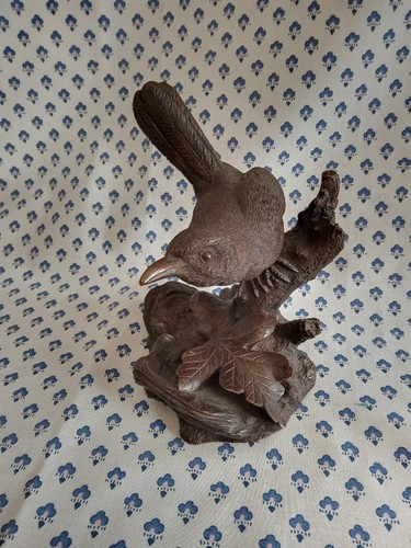 Rare Vintage Bronze/ Bronze Resin Bird Blackbird Thrush Finch? Signed Figurine - Picture 1 of 17