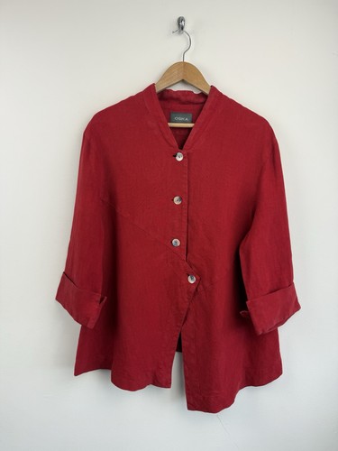 Giacca OSKA donna taglia 1 UK 10 lino rosso boxy strati oversize artista stratificazione