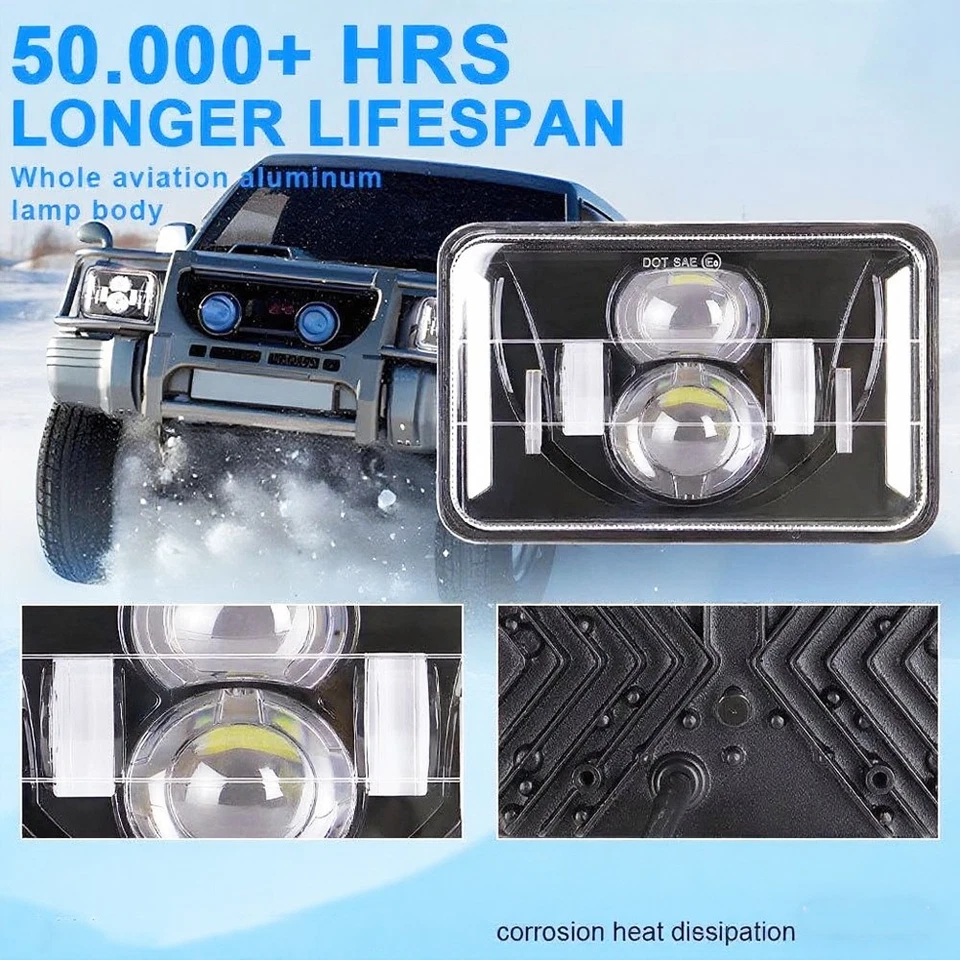 4pcs 4x6" LED Headlights Hi/Lo Beam Headlights Fit 1983-1996 GMC G2500 G3500 Foto 2 de 4