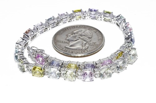 $29,999 27.68CT NATURAL PASTEL COLOR SAPPHIRE & DIAMOND TENNIS BRACELET 14K GOLD - Picture 11 of 12