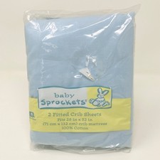 2 Vintage Fitted Blue Crib Sheet by Mervyn's Baby Sprokets - 100 Cotton