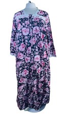 ONLY NECESSITIES M FLORAL NIGHTGOWN  ROBE SET Lace Ribbon Buttons Black Pink